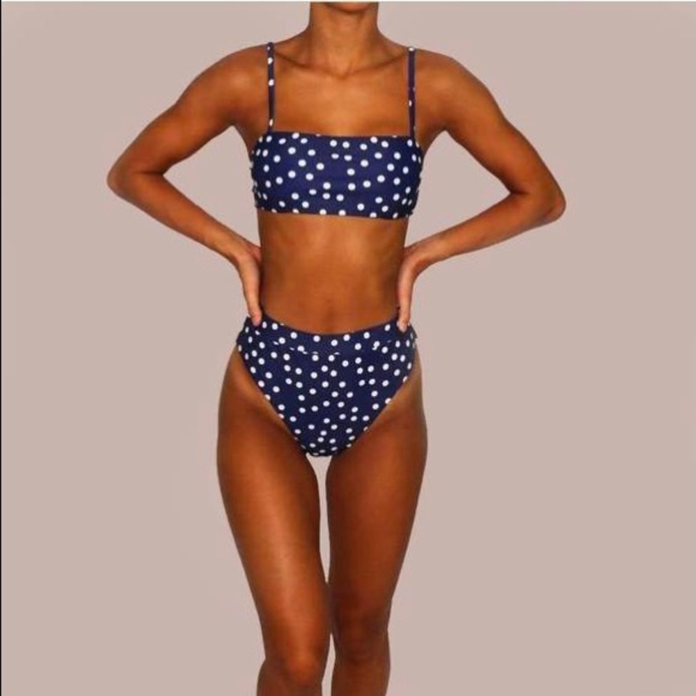 NWOT Blue and White Polka Dot Bikini - Aurelle